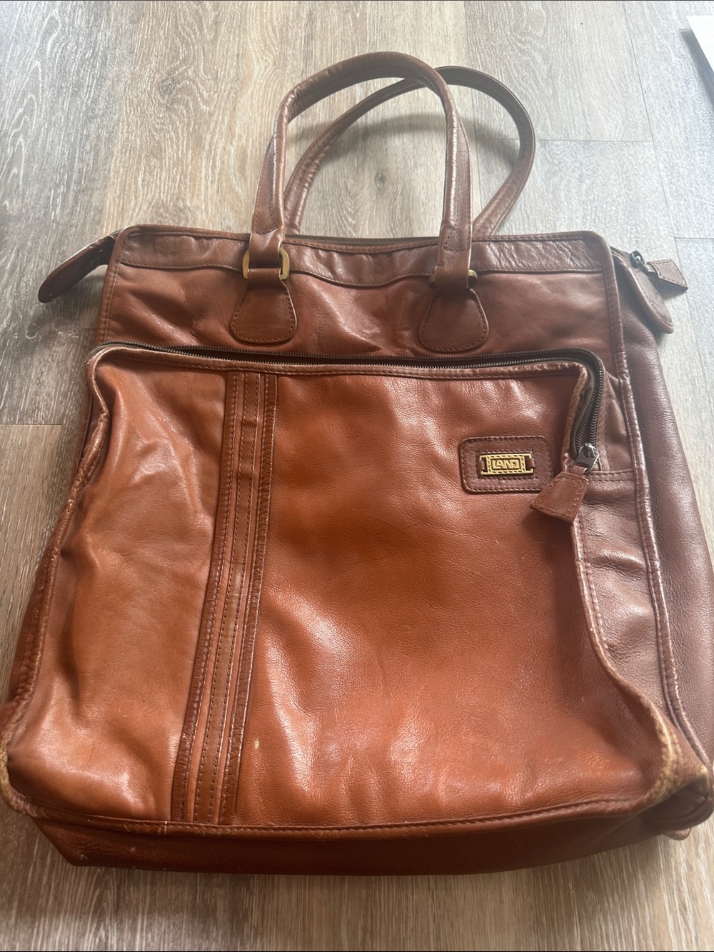 Leather Laptop Tote - Cognac Brown